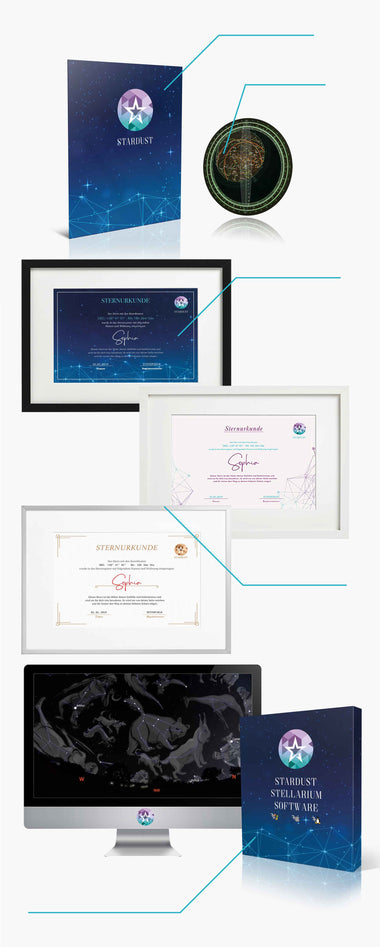 Zertifikate, Geschenkmappe, Sternkarte und vieles mehr...